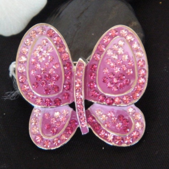 Butterfly Brooch Pink Crystals Shiny Unique pin - Picture 2 of 3